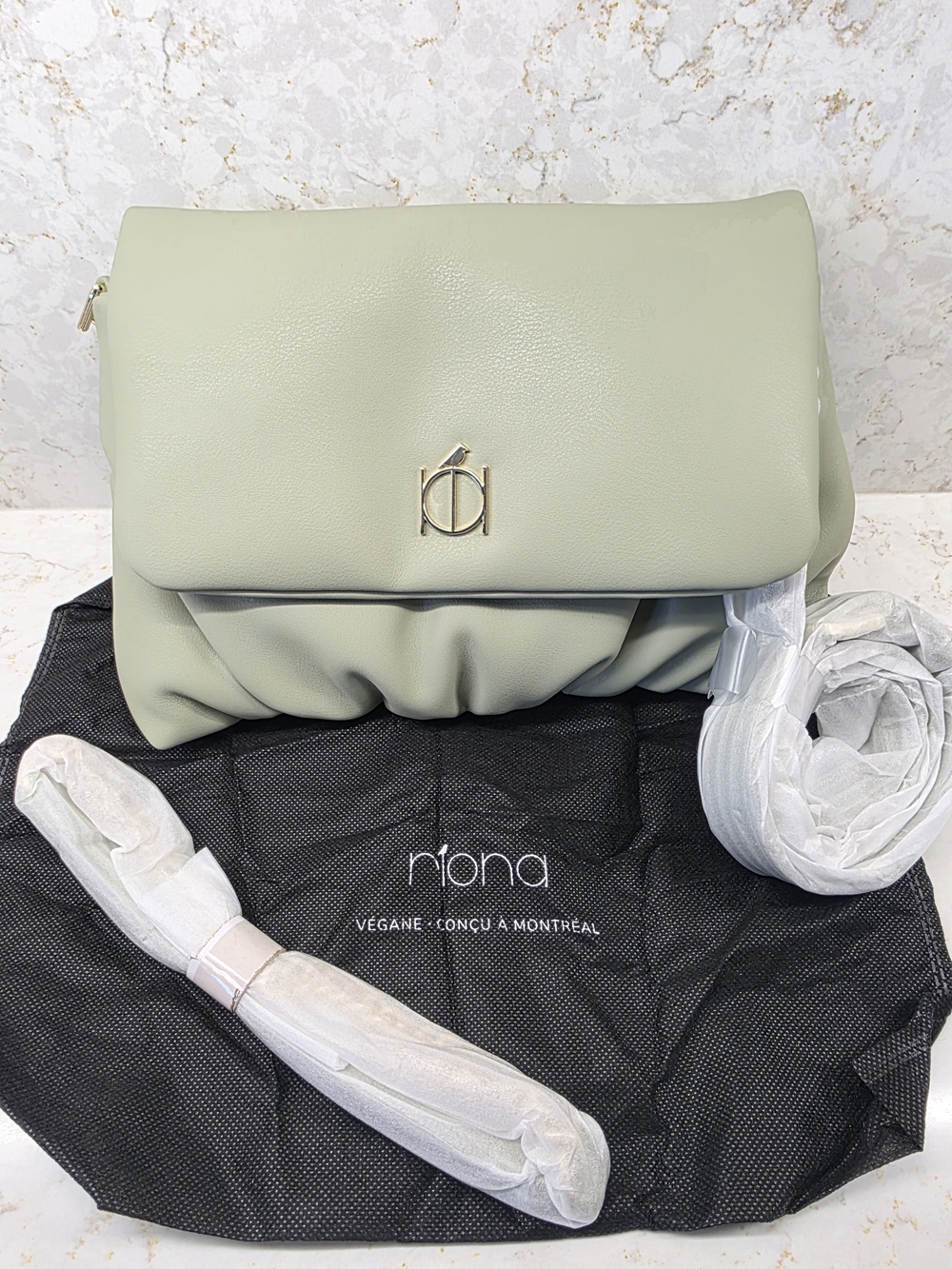 Riona Sage Vegan Leather Fold-Over Shoulder Bag